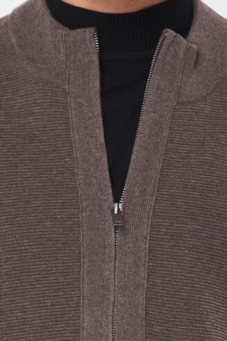 סוודר קרדיגן עם רוכסן - חום