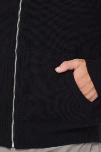 סוודר קרדיגן עבה כיס קנגורו - שחור