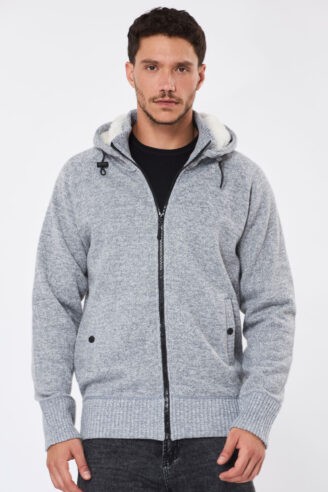 סוודר קפוצ'ון עם בטנה - אפור