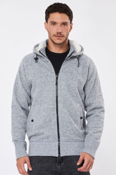 סוודר קפוצ'ון עם בטנה - אפור