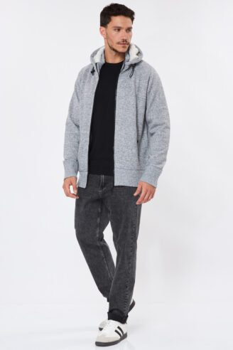 סוודר קפוצ'ון עם בטנה - אפור