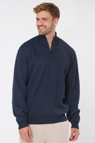 סוודר חצי רוכסן עם בטנה - כחול