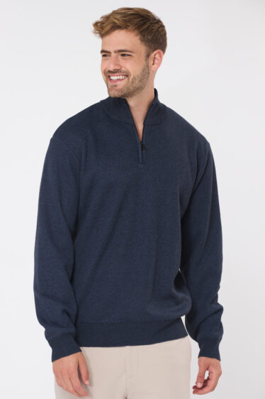 סוודר חצי רוכסן עם בטנה - כחול