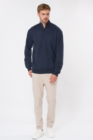 סוודר חצי רוכסן עם בטנה - כחול