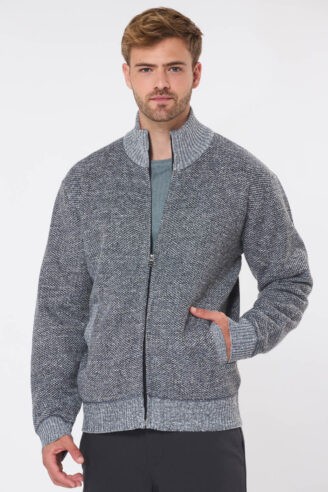 סוודר קרדיגן רוכסן בטנת פרווה - אפור כהה