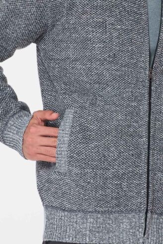 סוודר קרדיגן רוכסן בטנת פרווה - אפור כהה