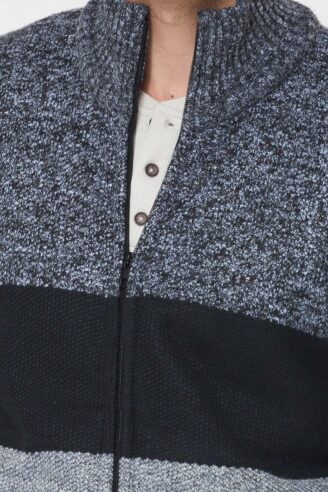 סוודר קרדיגן רוכסן בטנת פרווה - שילוב צבע