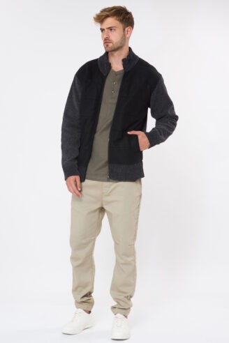 סריג עבה שילוב קווילט - אפור כהה