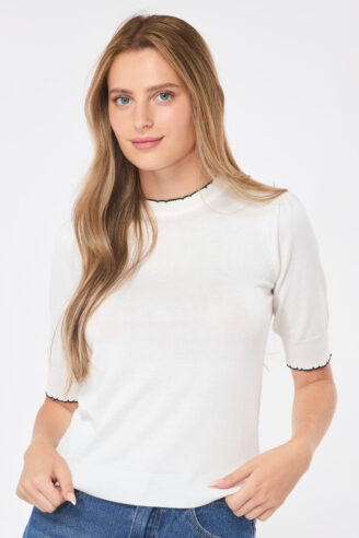 סריג דק שרוול קצר - אוף וויט סריג דק שרוול קצר - אוף וויט