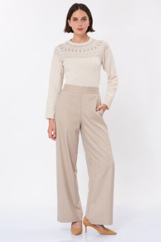 מכנס אריג רחב ישר - בז