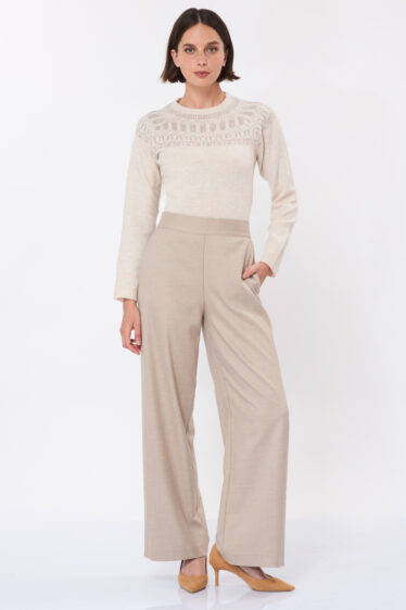 מכנס אריג רחב ישר - בז