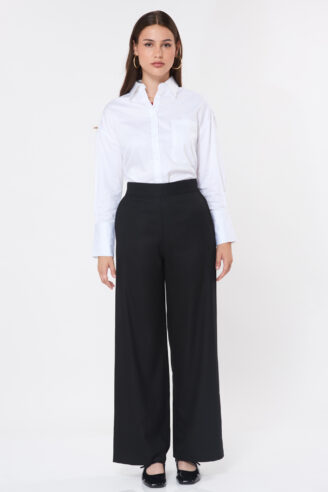 מכנס אריג רחב ישר - שחור