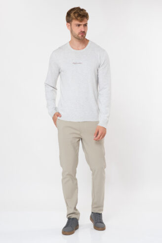 מכנסי אלגנט חלקים בגזרה צרה - אבן