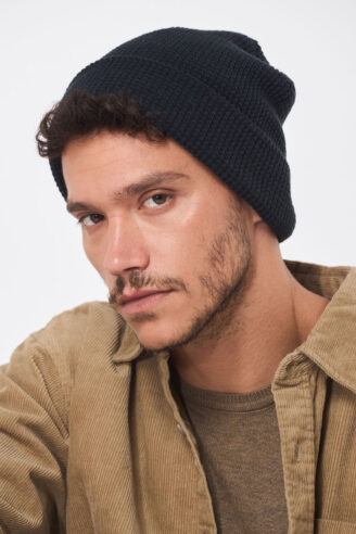 כובע סריג ואפל - כחול