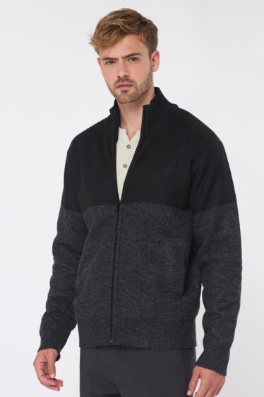 סוודר קרדיגן רוכסן בטנת פרווה - שילוב צבע