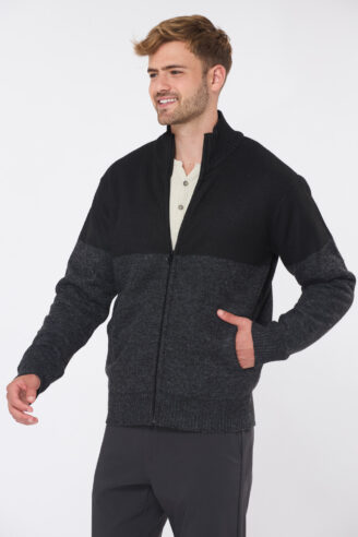 סוודר קרדיגן רוכסן בטנת פרווה - שילוב צבע