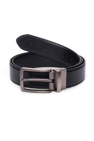 חגורת עור עם אבזם - שחור