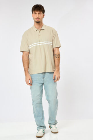 פולו פיקה בוקסי פסים - בז'