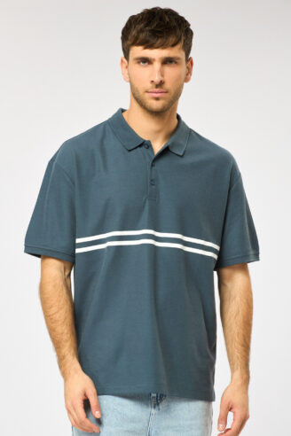 פולו פיקה בוקסי פסים - כחול ירקרק